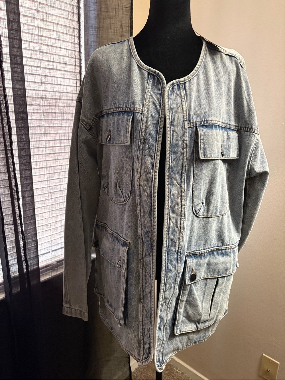 Fashion Nova Light Wash Denim Utility Jacket